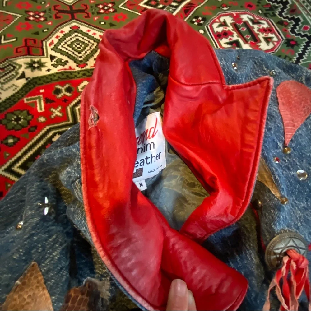 Vintage Denim Rodeo Jacket with Red leather Accents - Picture 6 of 14
